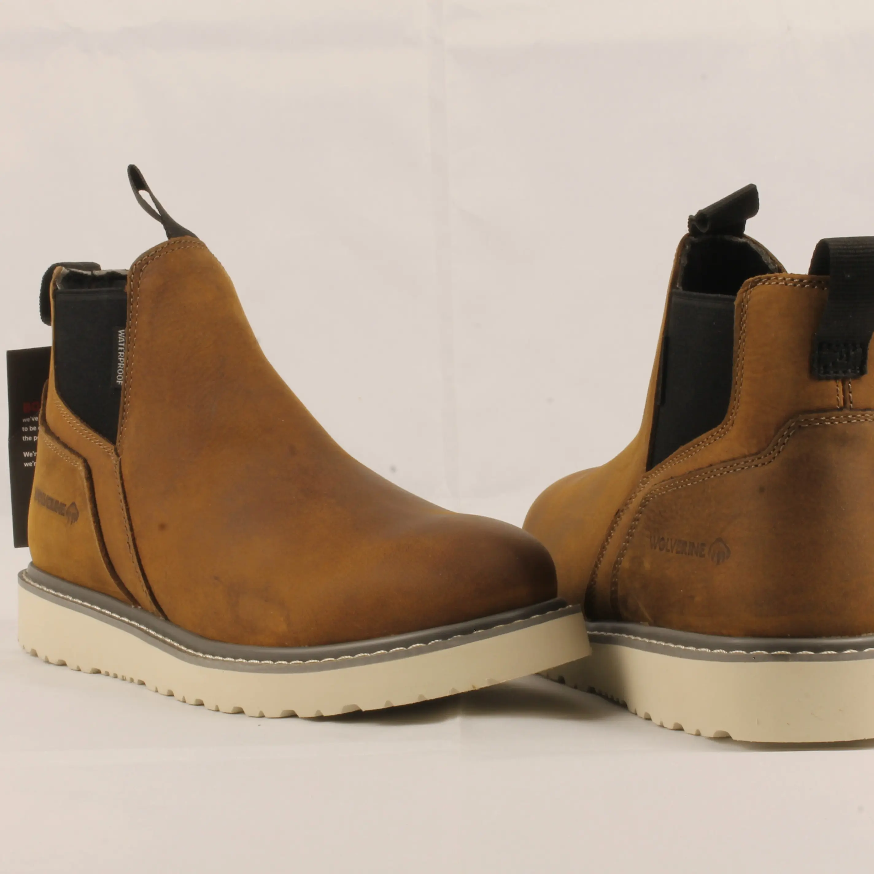 Wolverine Men's Trade Romeo Slip-On Work Boots in Waterproof Leather, Wedge Sole Footwear for All-Day Comfort
