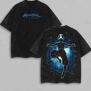 Aang T-Shirt - Avatar the Last Airbender Shirt, Animated Shirt, Vintage T-Shirt Menswear Top Underwear Tshirt The Last Air Nomad - The Avatar Anime Double Printed Washed Tee Unisex Oversize Anime Manga MCV KHW 0J1