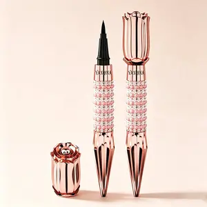 Luxury Rose Rhinestone Liquid Eyeliner Long Lasting Waterproof Smudge Proof Black Eye Liner Pen for Daily Eye Makeup Looks