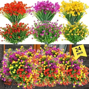 24pcs Artificial Flower Set, Durable Plastic Fake Flowers and Shrubs, Indoor Outdoor Decor, Wedding Thanksgiving Home Decoration