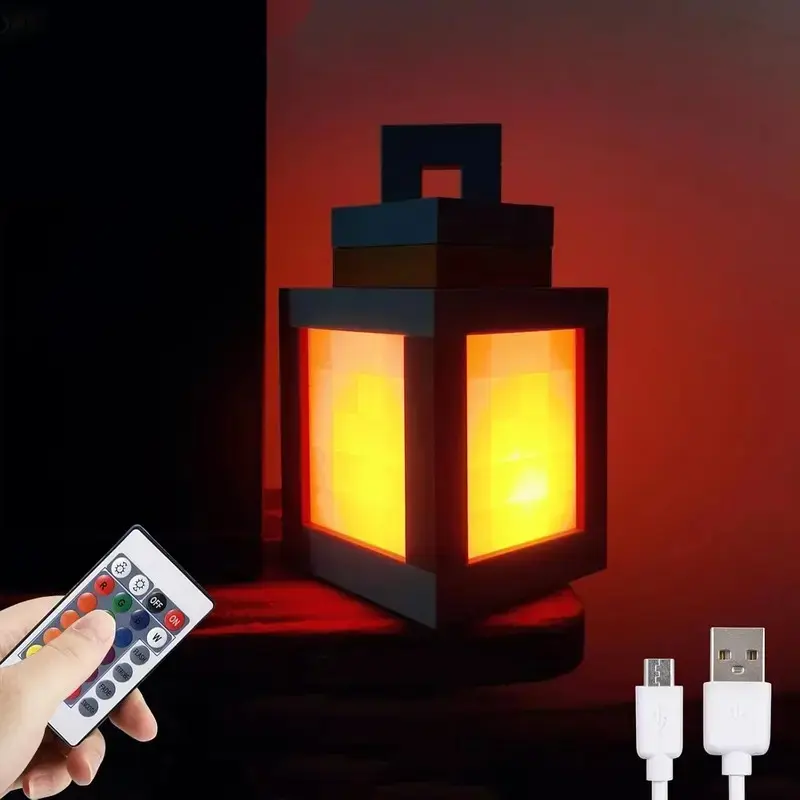 Pixel Lantern Night Light, 16 Color LED Wall Mount Mood Lamp with Remote Control, Rechargeable Bedside Lamp for Boy Room Decor, LED Ambient Lighting