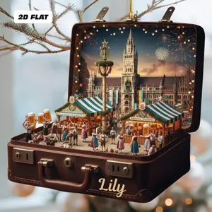 Oktoberfest Munich Marienplatz Ornament, Germany Travel Ornament Souvenir, Custom Christmas Gift, European Cityscape Holiday Decor, Suitcase Keepsake