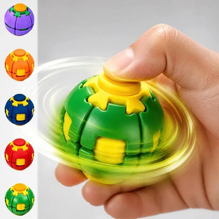 Press Spin Top Fidget Toys – Pack of 12 | Push Button Spin Ball Sensory Toy | Stress Relief Fidget Toys for Kids & Adults | Classroom Rewards, Party Favors & Gift Set | Ages 12+