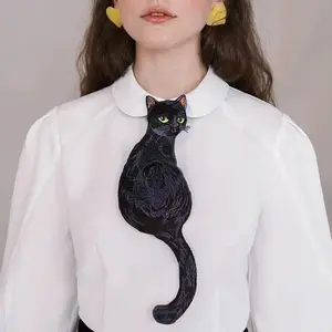 Vintage Black Cat Bow Tie for Women Girls Retro Unique Design Necktie Aesthetic Accessory Perfect for Festive Looks, Female