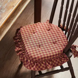 Bedford Burgundy Check Ruffled Chair Pad