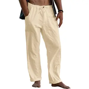 PASLTER Mens Linen Pants Yoga Beach Loose Fit Casual Summer Elastic Waist Drawstring Baggy Trousers with Pockets