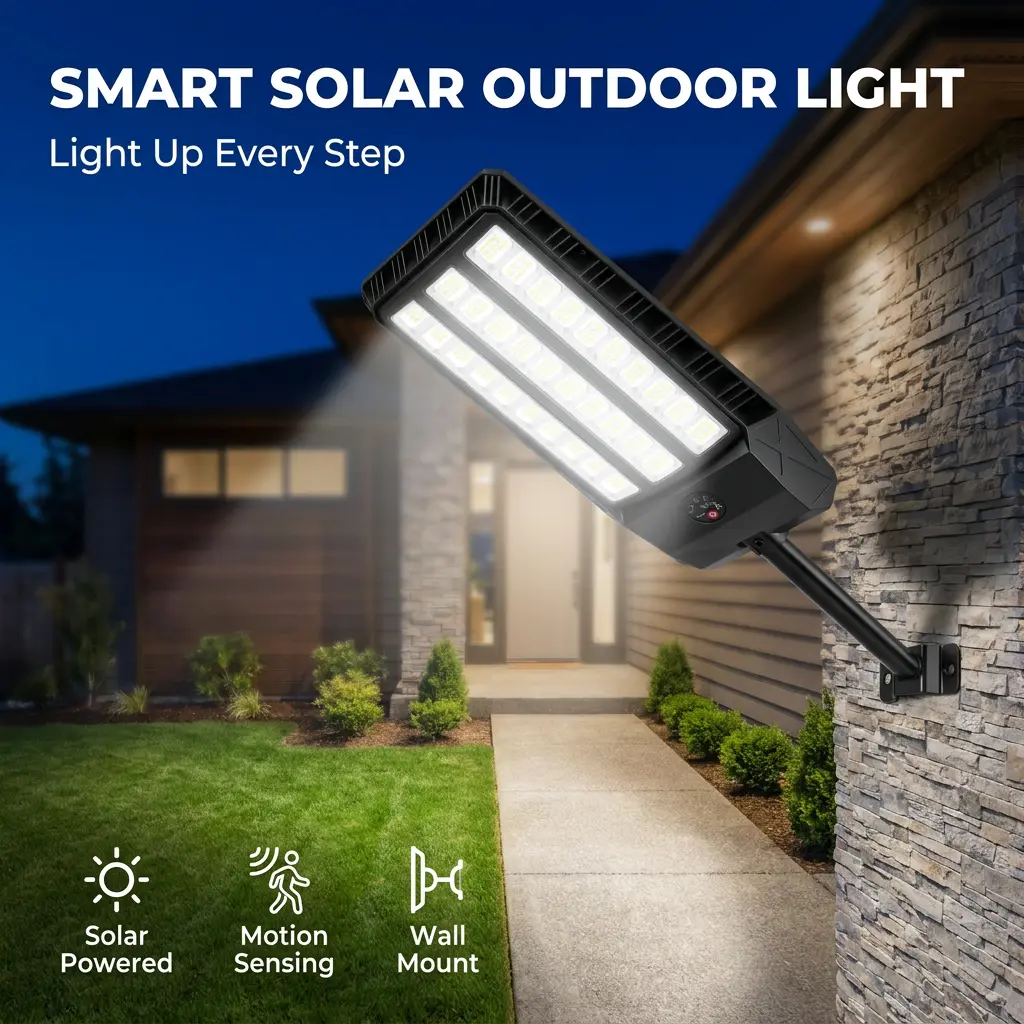 Solar Area Light Outdoor — Dusk to Dawn Motion Sensor LED Flood Light, Remote Control, IP65 Waterproof Security Lamp, Solar Powered for Backyard Garden Garage Large Space