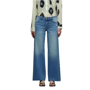 ONESO Vintage Casual Streetwear Stretchy Wide Leg Jeans – Distressed Raw Hem, Mid-Low Waist, BBL Baggy Denim Pants, Perfect New Year’s Gift