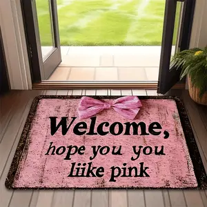 Super Soft Cozy Thick Plush Pink Welcome Mat, Flannel Doormat Printed with Welcome Hope You Like Pink Words, Non Slip Skin Friendly Machine Washable Plush Rug, Perfect For Home Office Bathroom Cafe Indoor Daily Home Decor water absorbent