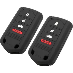 Silicone Key Fob Cover Fit for Acura ILX RDX TL ZDX Smart 4 Buttons Key Fob | Car Accessories | Remote Key Protection Case - Black & Black, Not fit Engine Hold FOB