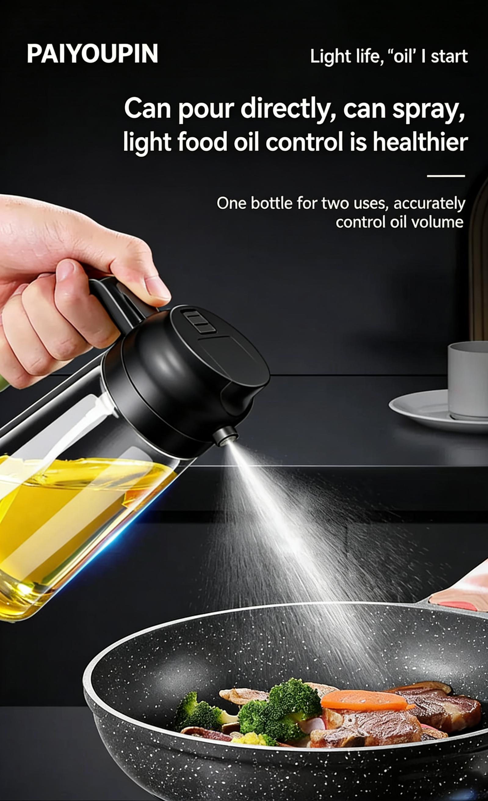 Dual-use Oil Spray Bottle for Kitchen, 2-in-1 Pour & Spray Glass Oil Dispenser with Anti-leak Design, Heavy-duty Glass Oil Sprayer for Air Fryer, BBQ, Salad & Cooking, Household Kitchen Gadget with Precise Atomization & Easy to Clean