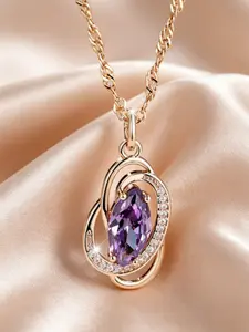 Time Warp Amethyst Gold Plated Necklace, Sci-Fi Quantum Aesthetic, Perfect for Themed Parties, Birthstone Gift, Unisex Fashion Jewelry
