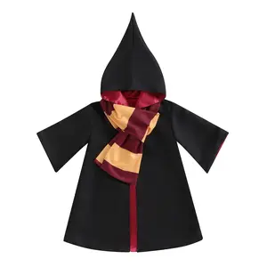 Canrulo Toddler Baby Boy Girl Halloween Costumes Kids Wizard Costume Long Sleeve Hooded Wizard Cloak Witch Robe With Scarf