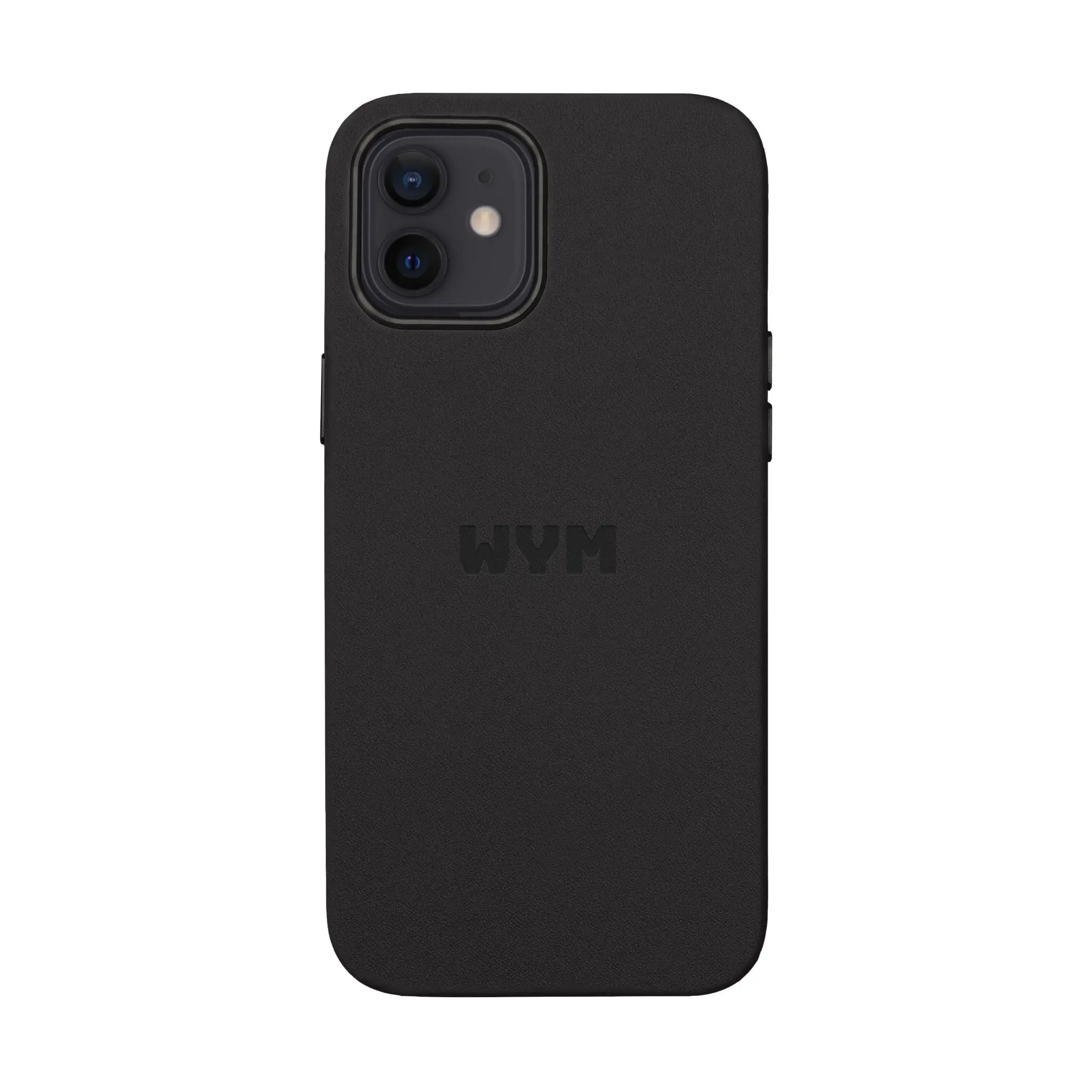Engraved PU Leather Phone Case — Custom WYM Monogram, Slim Black Cover
