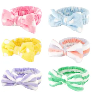 6 Pcs Hairband, Soft Coral Fleece Spa Headbands, Bow Headband for Washing Face, Skincare Headbands for Face Washing Shower Skin Care Yoga, Women