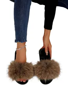 Women's Plush Home Slippers with Comfortable Faux Fur Lining, Elegant Open Toe Design for Indoor Outdoor Wear, Perfect for Family & Casual