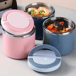 Stainless Steel Lunch Thermos Container, Insulated Lunch Box, Large Capacity Round Bento Box with Lid, Reusable Soup and Breakfast Bowl for School Office