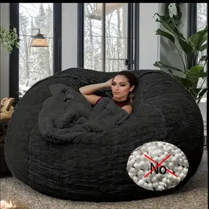 Faux Fur 6ft Machine Washable Bean Bag Chair Cover - Soft & Fluffy, Grey & Blue, No Fill Included, Versatile for Living Room Decor