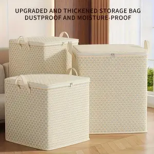 Extra Large Fabric Storage Box with Zipper Closure, Dustproof Moisture Proof, Portable Bedding and Clothing Organizer