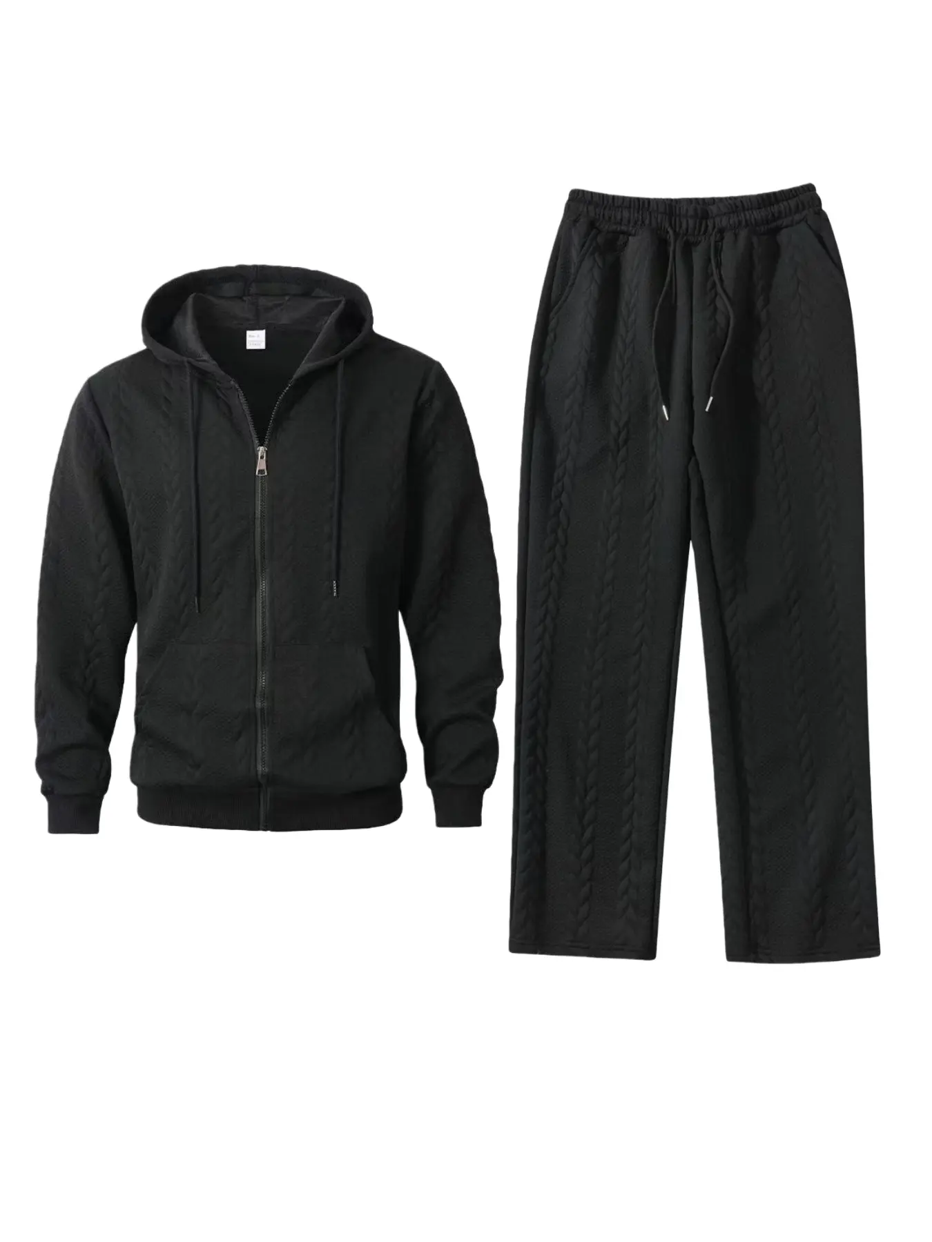 fall outfits, Men's autumn and winter retro style, Long sleeves, Black Friday bestselling thick jacquard knitted hooded jacket and long pants set, zipper top + drawstring long pants, retro twist craftsmanship, casual, warm, comfortable, Clothes