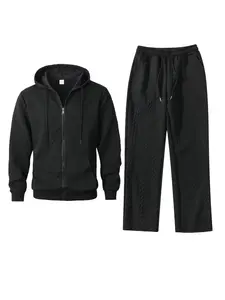 fall outfits，Men's autumn and winter retro style Black Friday bestselling thick jacquard knitted hooded jacket and long pants set, zipper top + drawstring long pants, retro twist craftsmanship, casual, warm, skin-friendly and comfortable