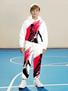 Boys' 3D Printed Long Sleeve Football Star Athlete Hoodie Set, Sweatpants, Spring & Fall Casual Outerwear, Ideal for Outdoor Sports and Gifts
