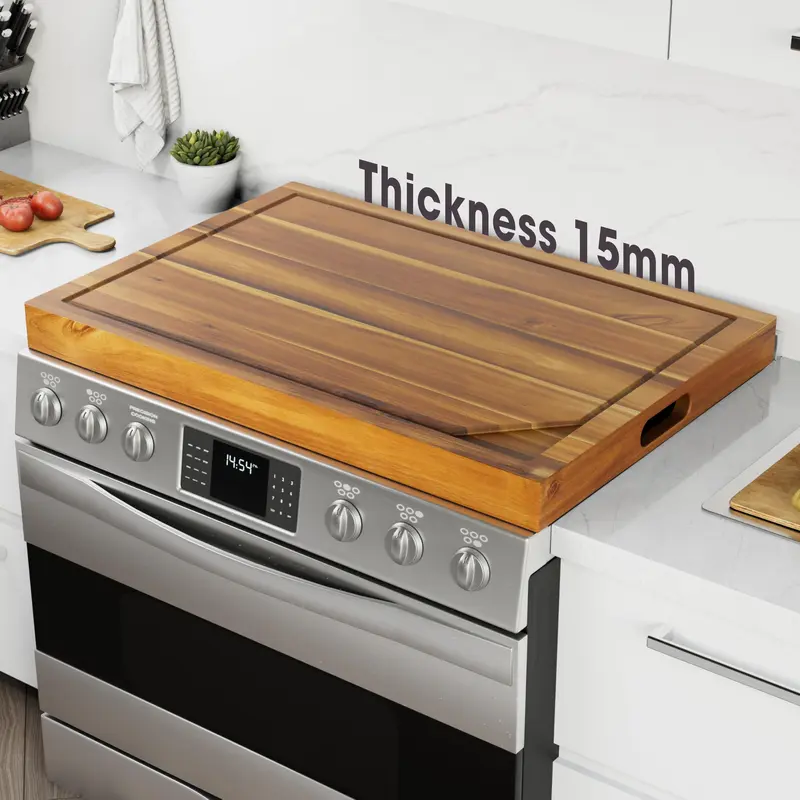 One cover for multiple uses! High-quality solid wood stove cover, household stove shield, multi-functional cutting board, kitchen storage artifact, practical vegetable and fruit tray