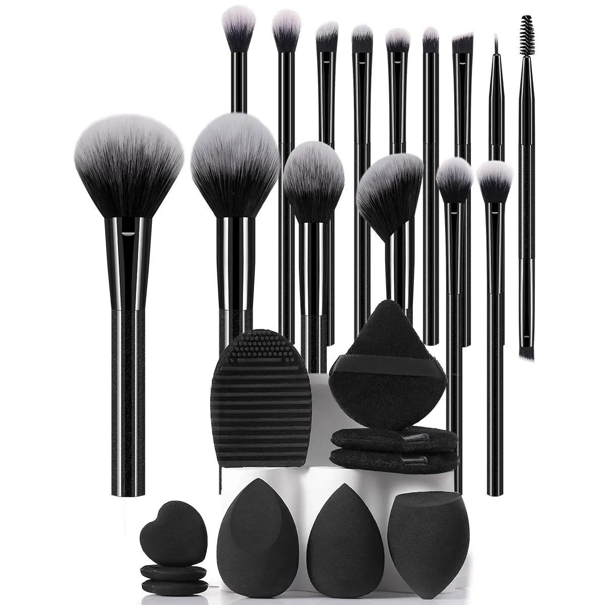 Makeup Brush & Sponge Tool Set, 25pcs/set Makeup Brushes & Sponge & Finger Powder Puff & Brush Cleaning Tool, Professional Makeup Tools for Women, Cosmetic Tool Kit, Cosmetic, Makeup Brush Cleaner, Beauty Tool Set