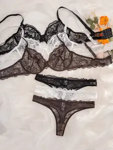 Women's Lace Patchwork Underwear Set, Comfortable Fit Plus Size Bralette, Thin Cup Design, 3-Pack Ladies Lingerie Collection