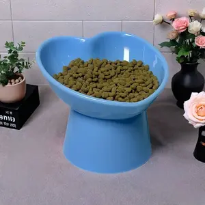 Heart Shaped Cat Bowl with Stand, 1 Count Tilted Design Cat Bowl, Pet Feeding Supplies for Indoor Outdoor Use, Cat Accessories