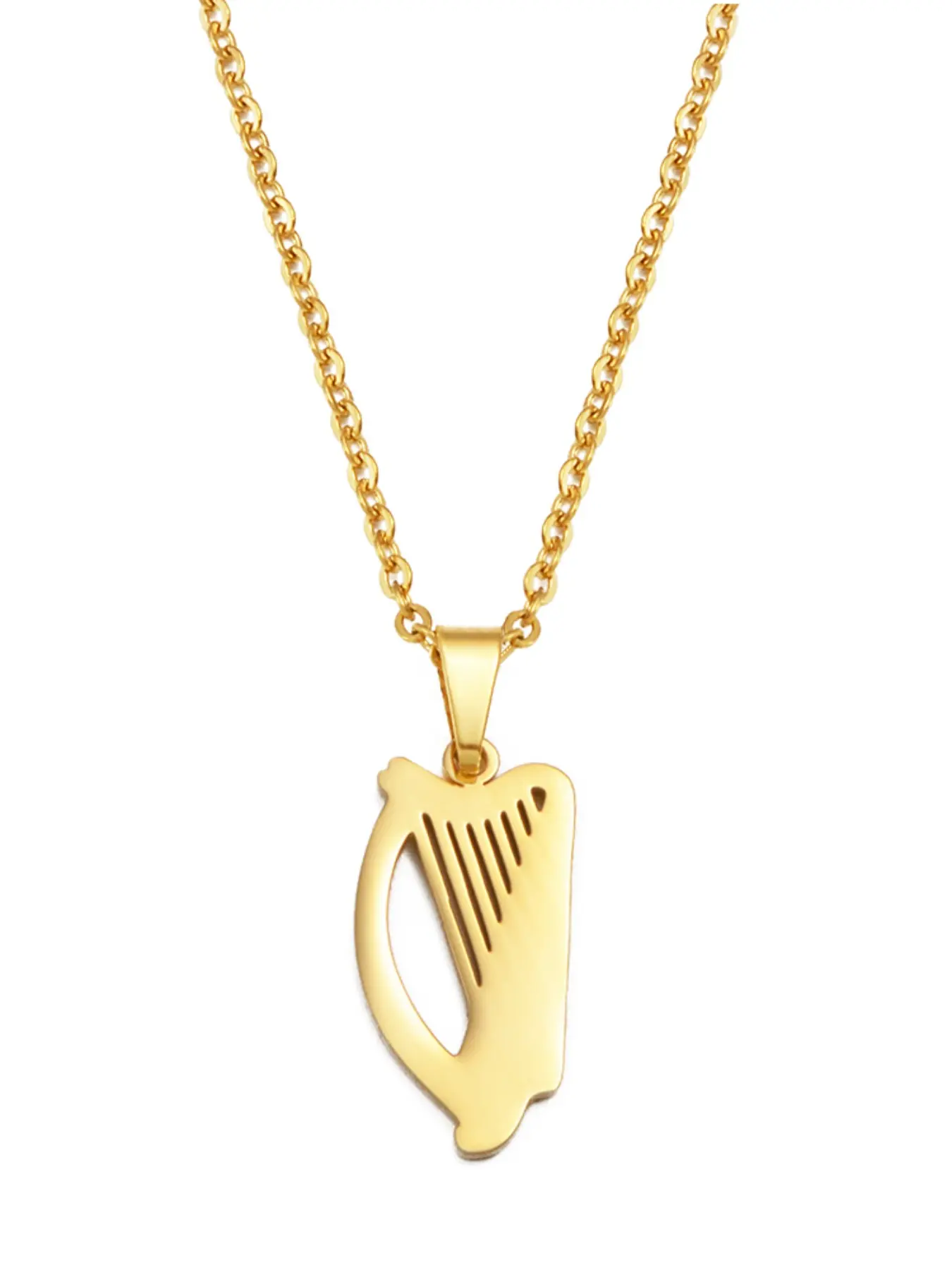 1pc Irish Harp Pendant Necklaces for Women Fashionable Jewelry Accessories Durable Stainless Steel Ireland Instruments Exquisite Jewelry Gift