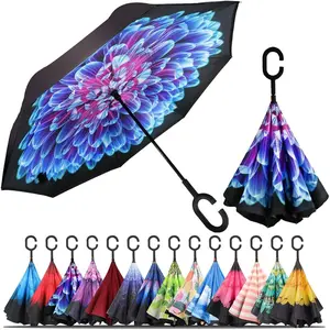 Umbrella,Inverted Reverse Upside Down Umbrellas with C-Shaped Handle, Anti-UV Waterproof Rain Umbrella for Women and Men