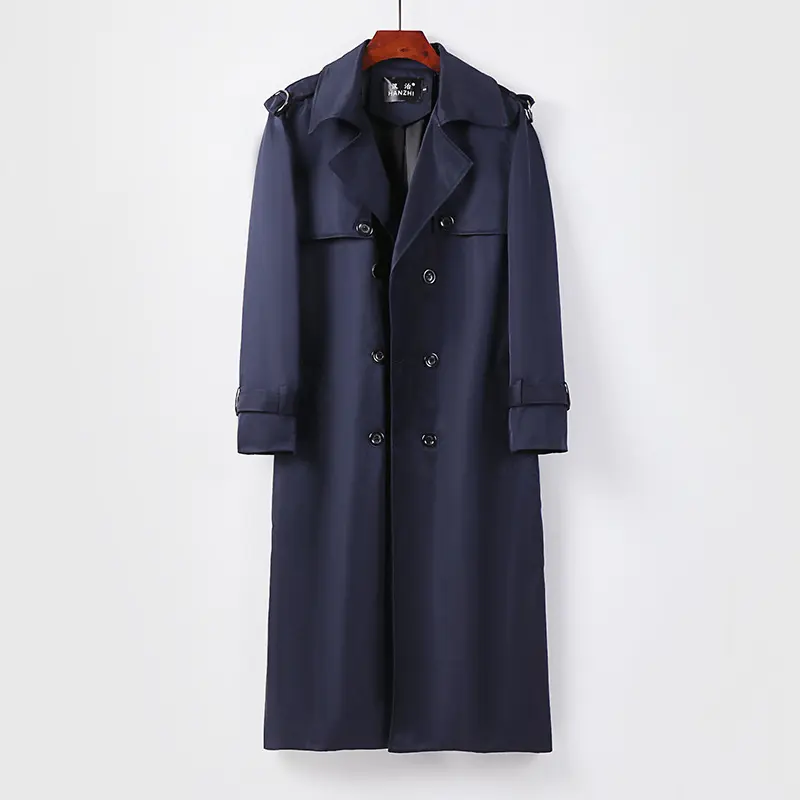 Spring and Autumn Trench Coat for Men, Long Over-the-Knee Loose Fit, British Style Slim Fit Long Over-the-Knee Coat, Stylish Men's Jacket