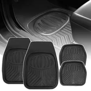 4-Piece Solid Black Automotive Floor Mats PVC Rubber Watermelon Basin Shape Design Trimmable Floor Mats All Weather Trim For Toyota/Honda/Hyundai/Chevy Auto