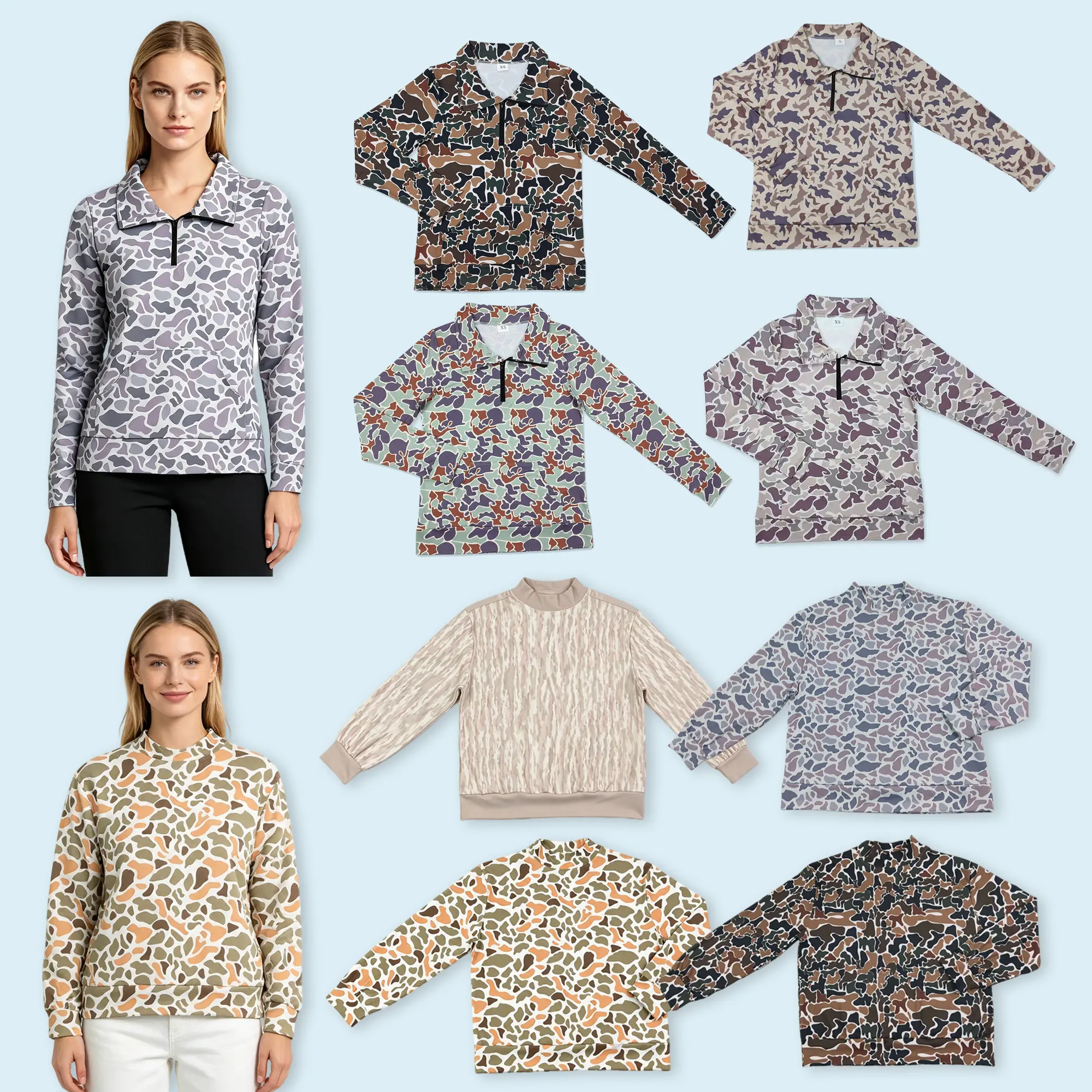 Women's Camouflage Hunting Season Long Sleeve Pullover Top, Oversize Casual Fashion Style Comfortable Knitwear