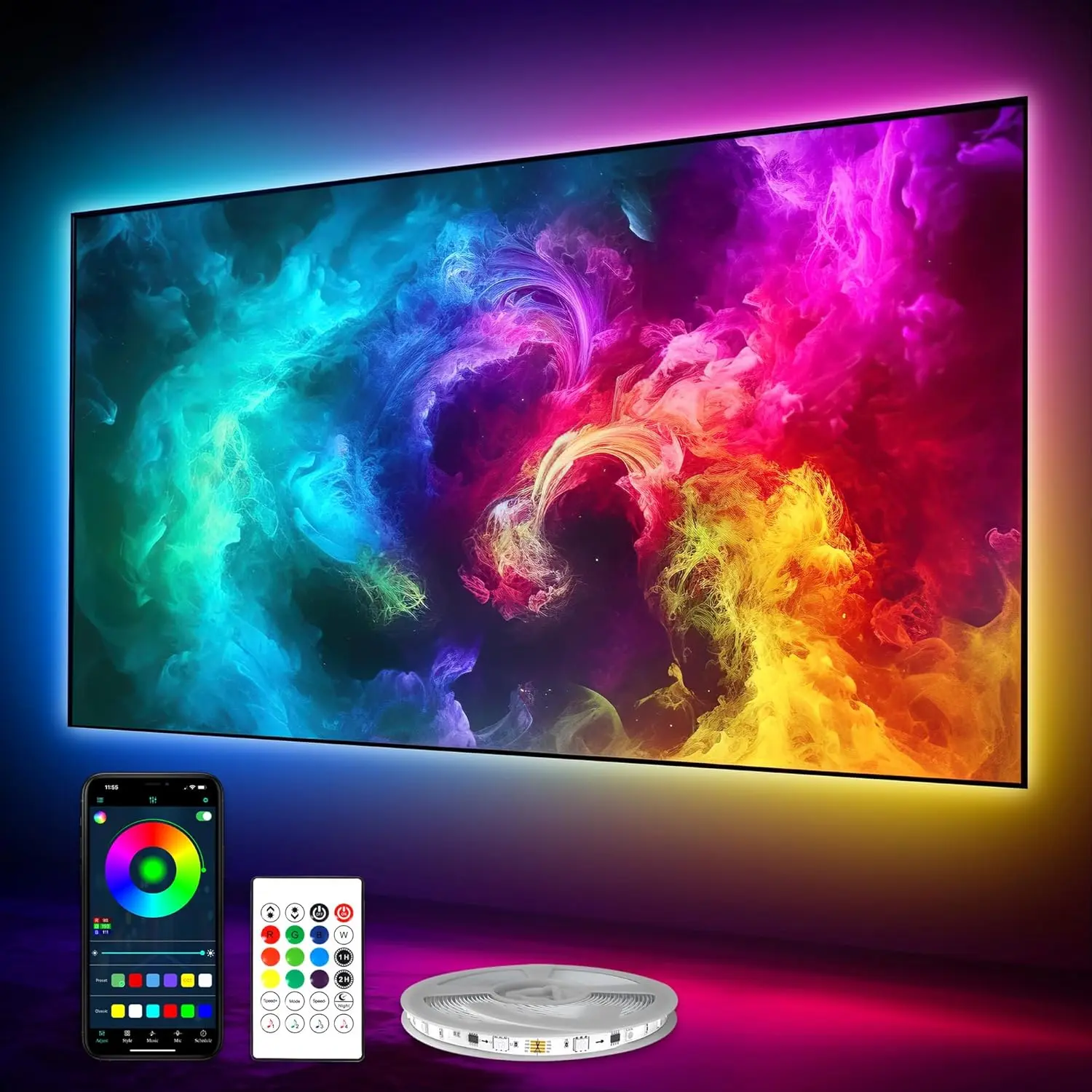 LED Lights for TV 55-75 Inch, 16.4FT ICRGB TV LED Backlight Kit Work with APP & Remote Control, Music Sync TV LED Lights, TV Lights Behind, USB