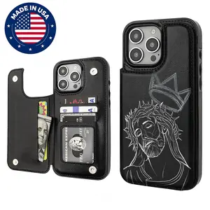 （Deals For You）Jesus Loves You Alternative Mechs Aesthetic Design Pattern Casing For iphone 16 15 14 13 12 Plus Pro Max Flaunt Mobile Phone Case TPU Pu Leather Card Holder Drop Protection Shockproof Protector Vintage unique Fashion Trend Anti-scratch St