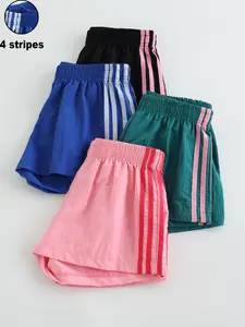 4 Pcs Fashion Camo Print Shorts, Athleisure Street Shorts, Lightweight Workout Shorts, Elastic Waist Loose Fit, Casual All-Season Women's Sportswear, Versatile Plain Color Bottoms