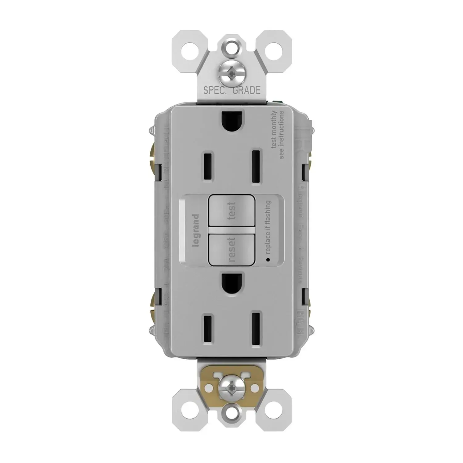 Legrand 1597TRGRY radiant 15A Tamper-Resistant Self-Test GFCI Duplex Outlet, Gray