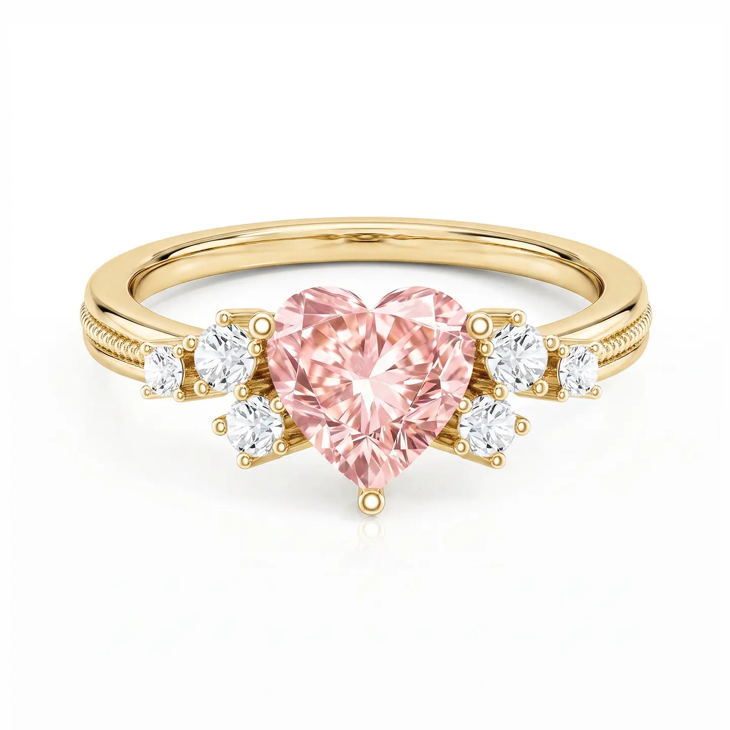 DARRY Milgrain Pink Heart Zirconia Promise Ring 18K Yellow Gold Plated Sterling Silver
