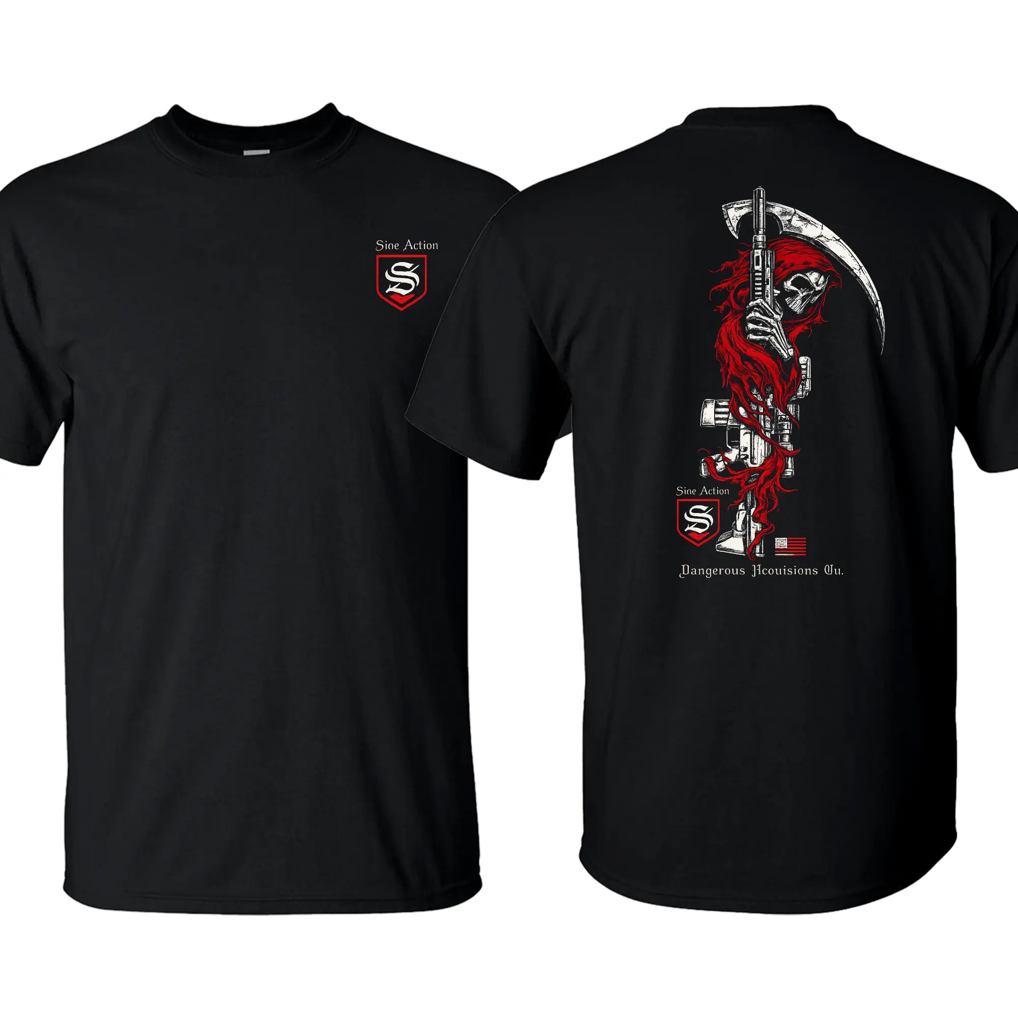 Side Action Grim Reaper Tactical T-Shirt – Armed Reaper Graphic Tee, Military Streetwear Shirt for Gun Enthusiasts, Patriots and Tactical Lifestyle Fans