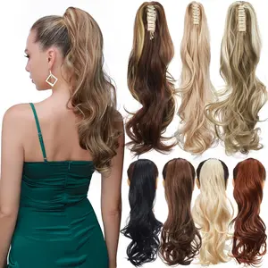 Snoilite Clip In Ponytail Extensions 18" Synthetic Long Curly Ponytail Claw Hair Extension Looking Hairpiece For Women