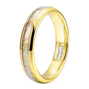 【Trending Gift】Yonifu Gold Tungsten Carbide Opal Inlay Ring 4mm Comfort Fit Scratch Resistant Wedding Band for Women