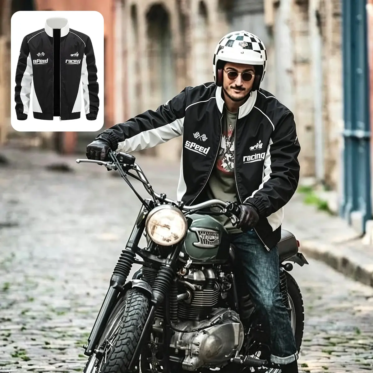 JOGWAVE men’s outdoor jacket, racing jacket, long sleeves, stand collar, slant-lapel design, unisex fashion streetwear style, retro Y2K style, men’s workwear, unisex loose fit, men’s racing-style bomber jacket – graphic print, perfect for casual street st