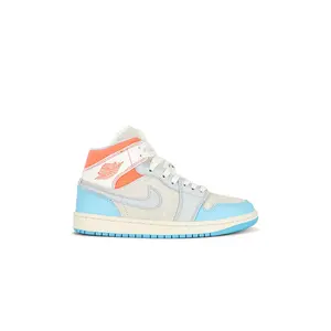 Jordan Air Jordan 1 Mid Sneaker in Sail, Blue Chill, Hot Lava & Muslin