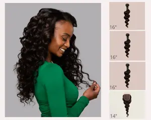 Brazilian Loose Wave Bundle Set - 14" Closure + 16", 16", 16" Bundles