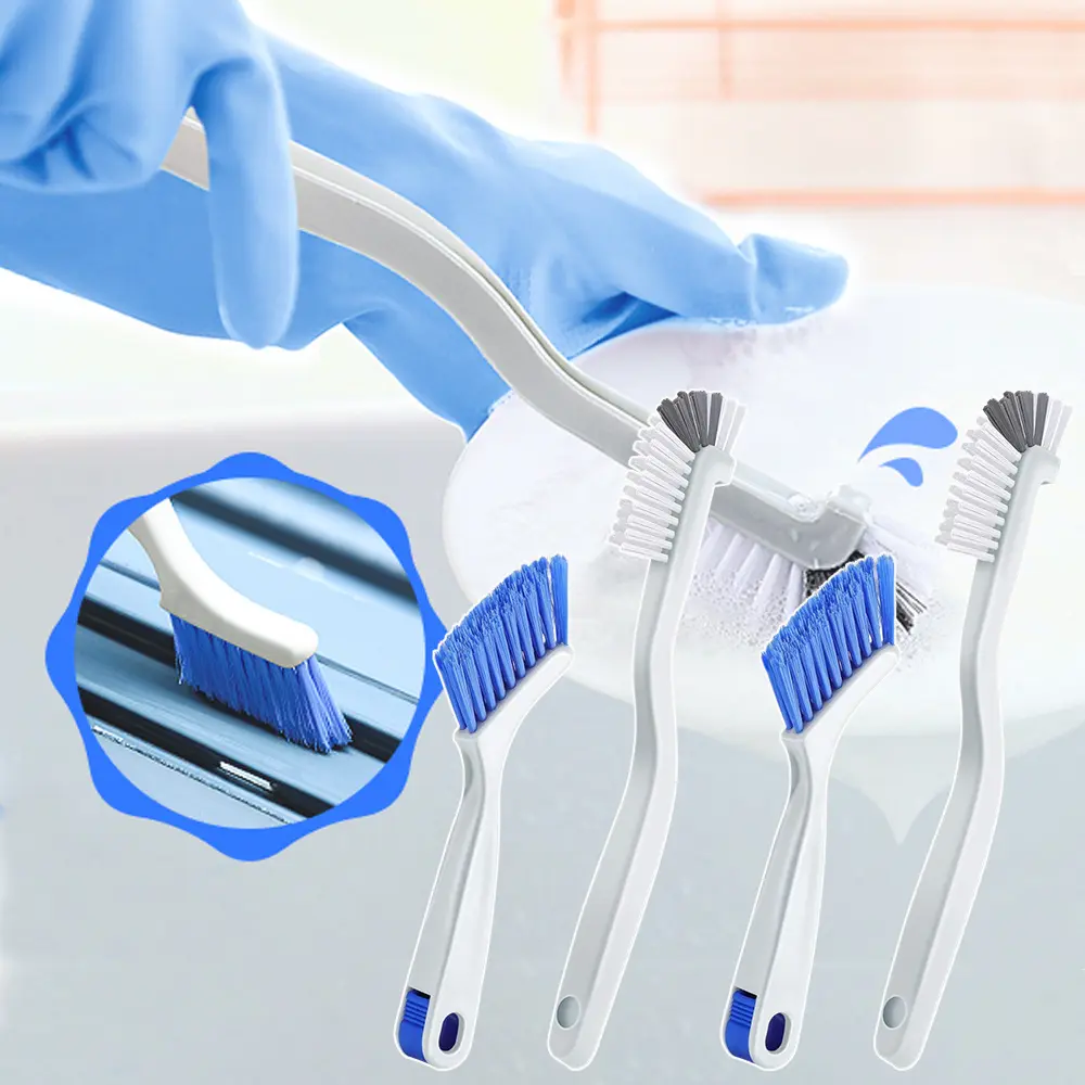 4PCS Cleaning Brush Set Small Scrub Brush for Cleaning Sink Scrub Brush with Handle Bathroom Kitchen Edge Corner Grout Cleaning Brushes Household Window Track Cleaning Brush