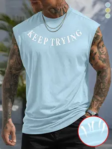 Men’s letter-print sleeveless tank top made from wrinkle-resistant, wear-resistant fabric featuring a crew neck design. Fitness-inspired style suitable for everyday outings, gym workouts, weightlifting (“iron pumping”), and commuting. A versatile, stylish