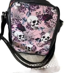 Pink Floral Skull Handmade Crossbody Purse
