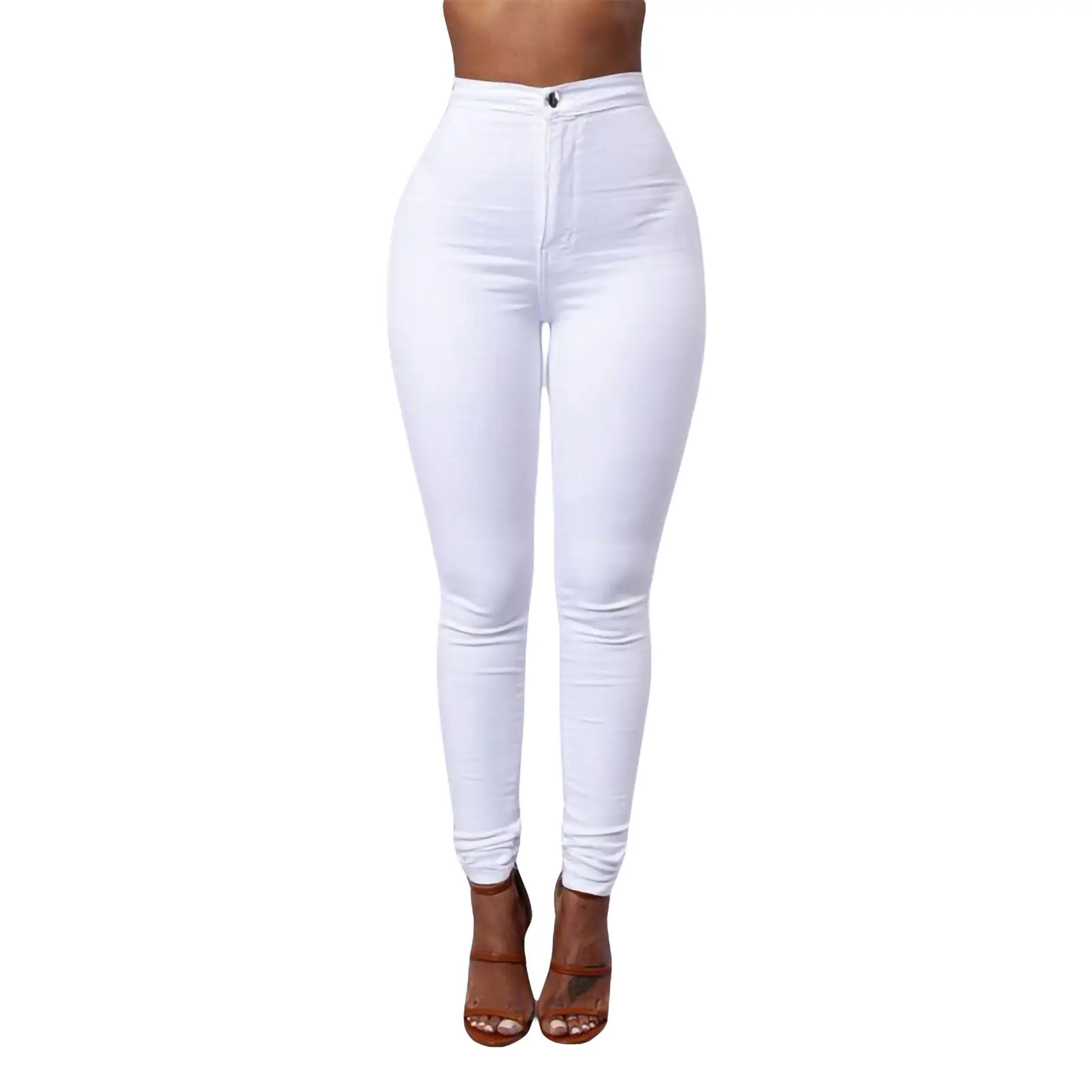 Women Pants, High Waist Leggings, SexyPencil Skinny Pants Trousers, Solid Color Tummy Control Pants White Fashion Womenswear Bottom Essential Love Polyester Slim